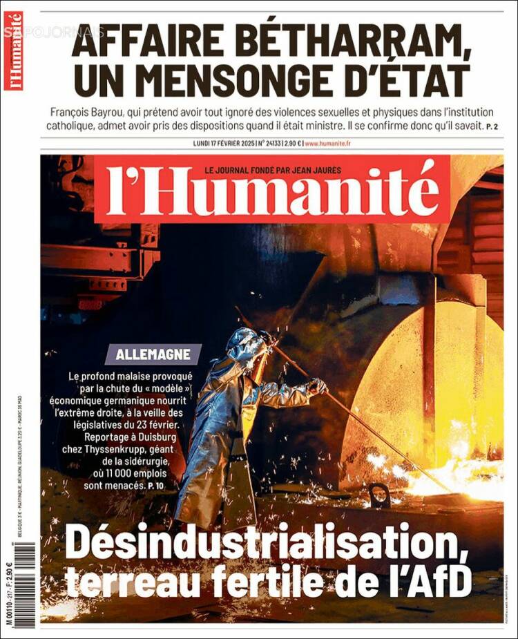 Portada de l'Humanite (France)