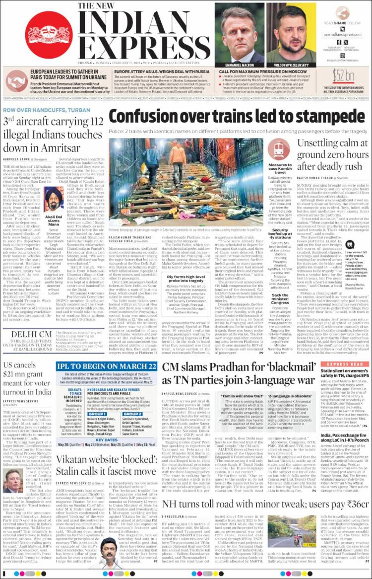 Portada de New Indian Express (India)