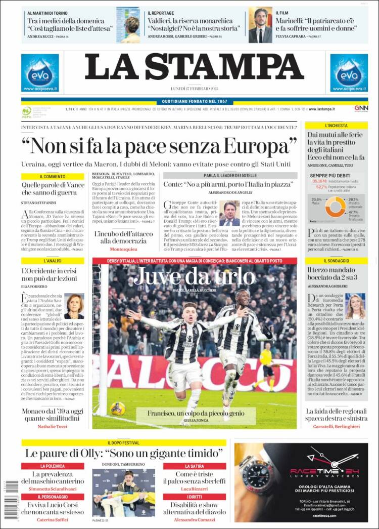 Portada de La Stampa (Italia)