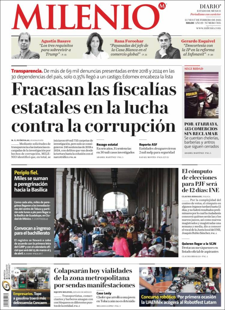 Portada de Milenio - Estado de México (México)