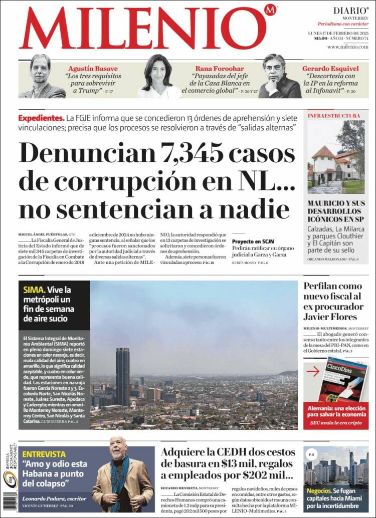 Portada de Milenio de Monterrey (México)