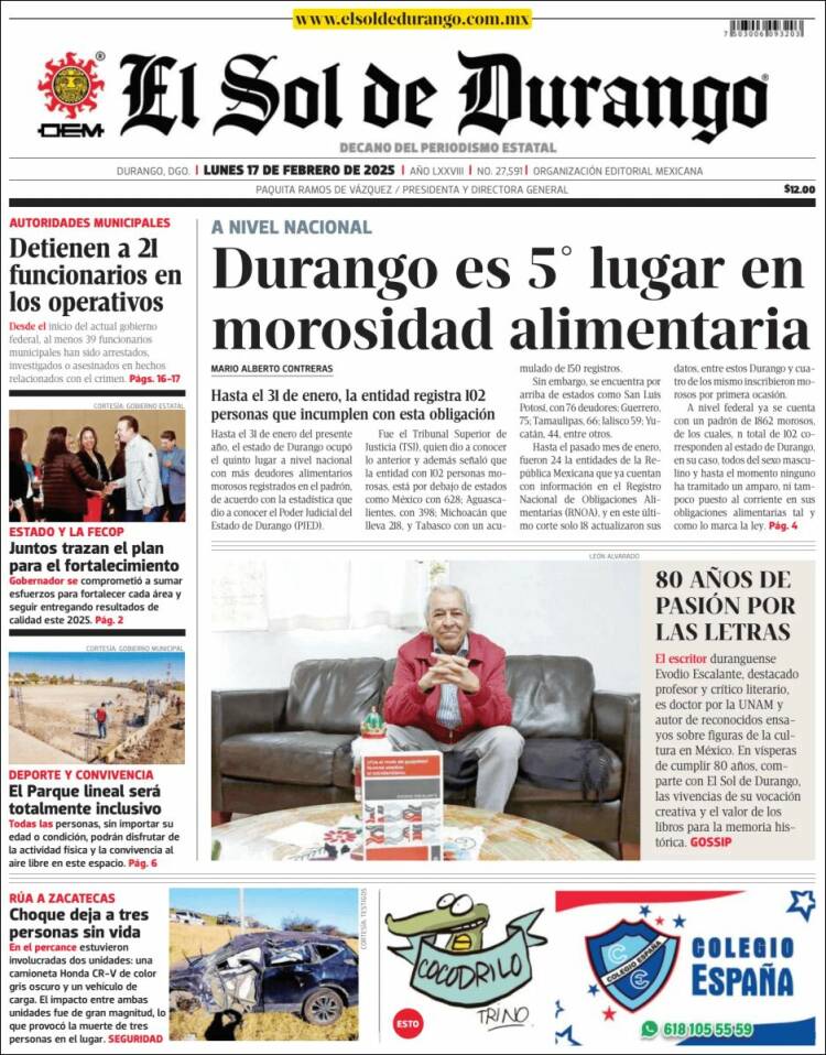 Portada de El Sol de Durango (México)