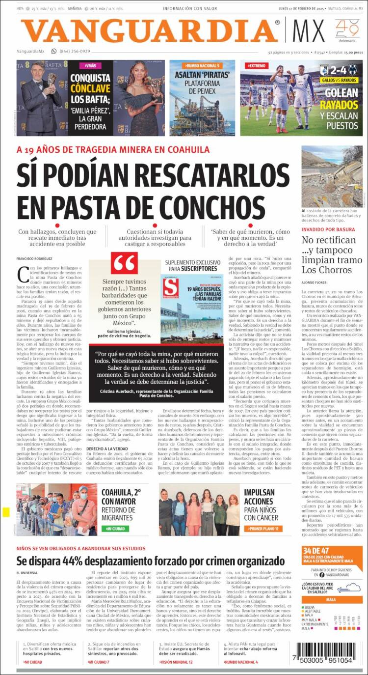 Portada de Vanguardia (México)