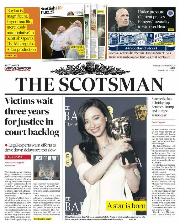 Portada de The Scotsman (Reino Unido)