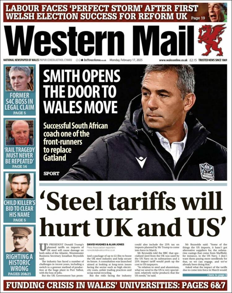 Portada de Western Mail (Reino Unido)