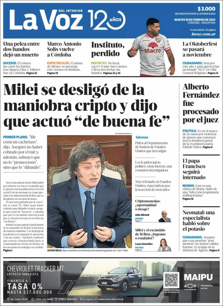 Portada de La Voz del Interior (Argentina)