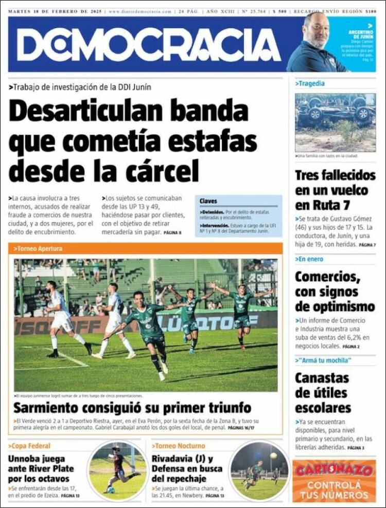 Portada de Diario Democracia (Argentina)