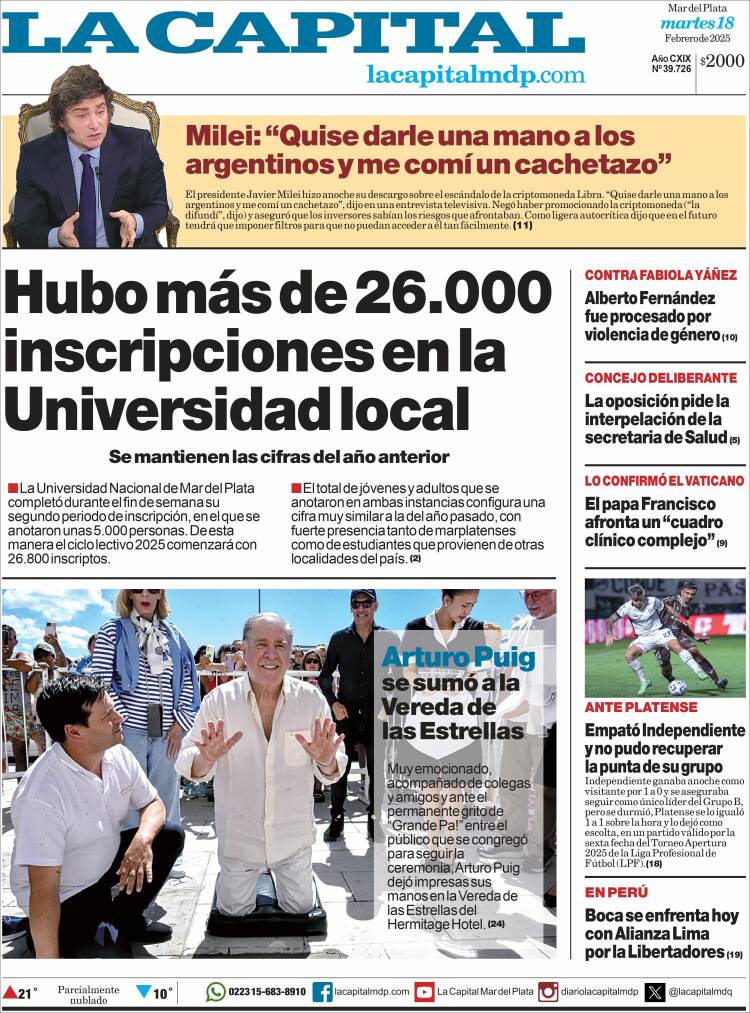 Portada de Diario La Capital - Mar del Plata (Argentina)