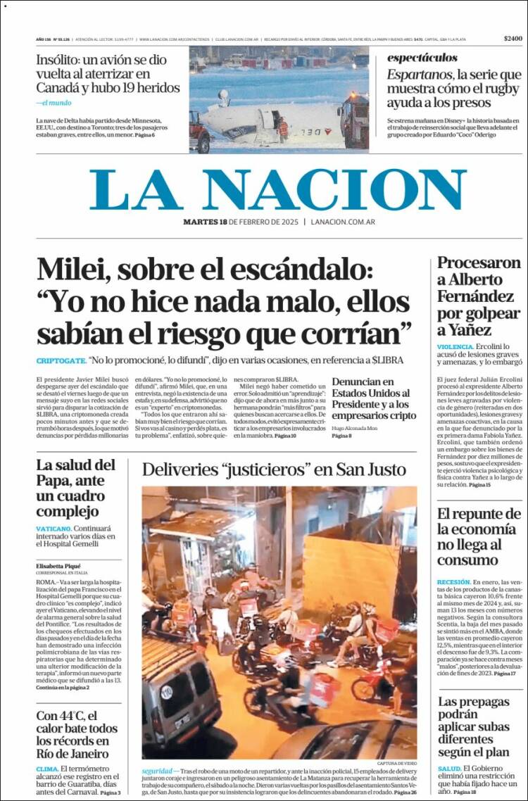 Portada de La Nación (Argentina)