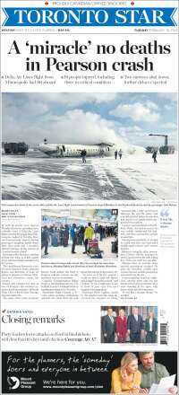 Portada de The Toronto Star (Canada)