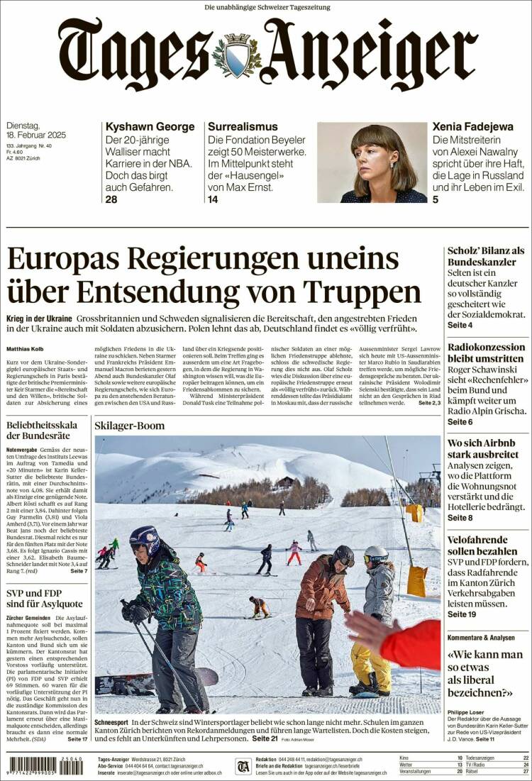 Portada de Tages-Anzeiger (Suiza)