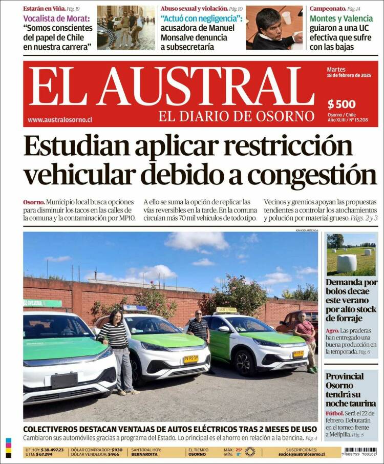 Portada de El Austral de Osorno (Chile)