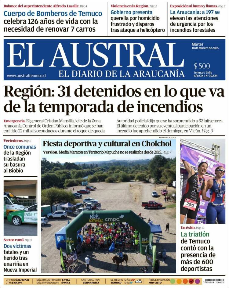 Portada de El Austral de Temuco (Chile)