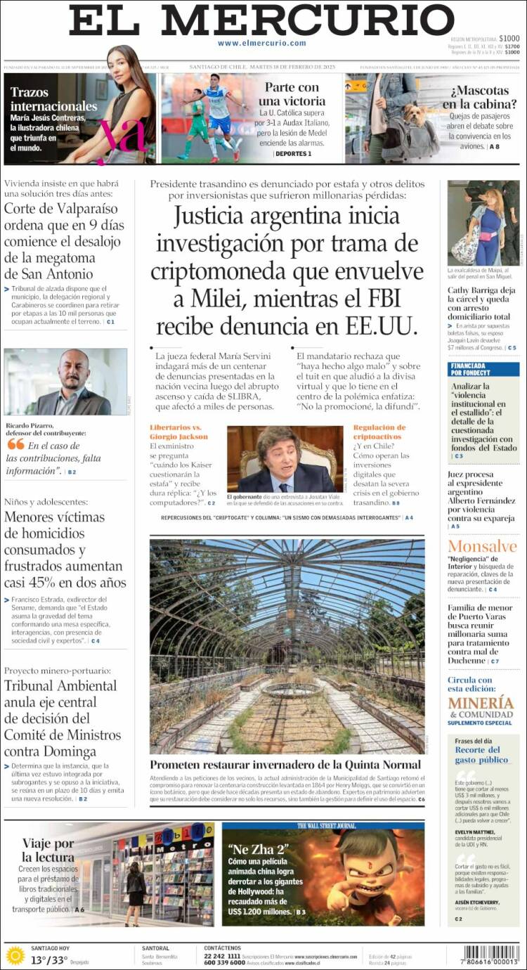 Portada de El Mercurio (Chile)