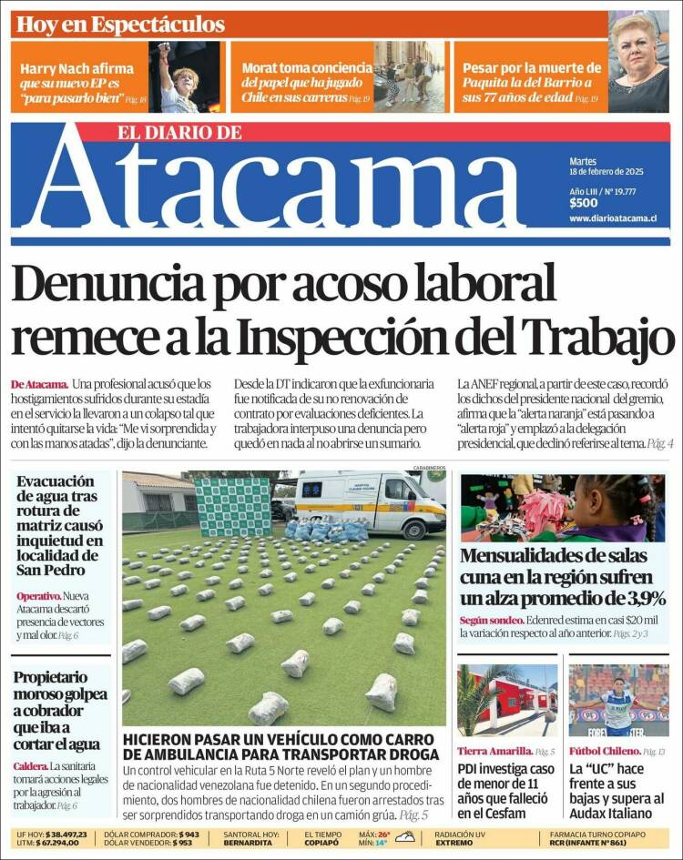 Portada de Diario de Atacama (Chile)