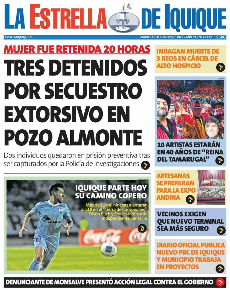 Portada de La Estrella de Iquique (Chile)