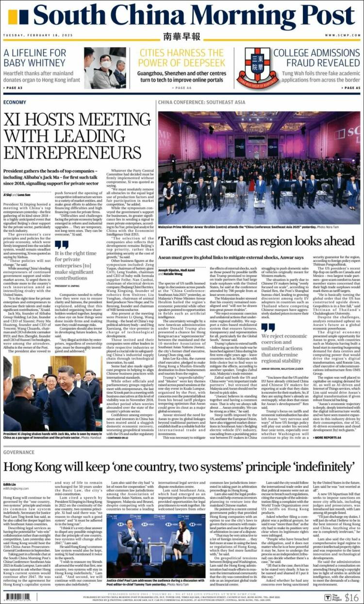 Portada de South China Morning Post (China)