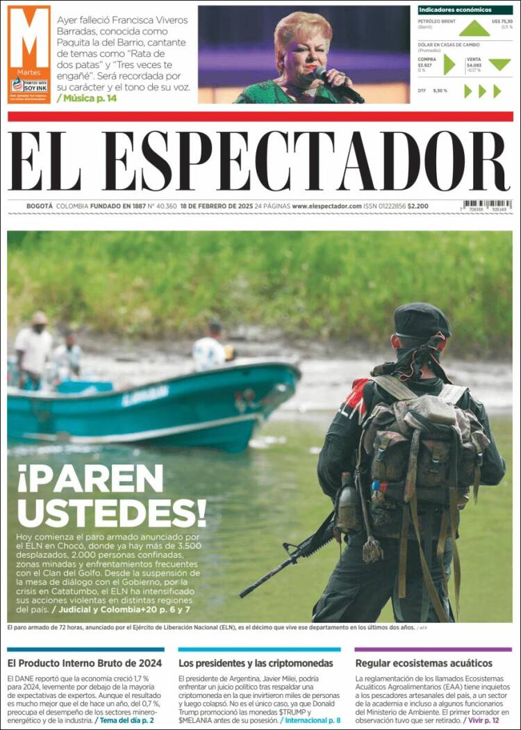 Portada de El Espectador (Colombia)