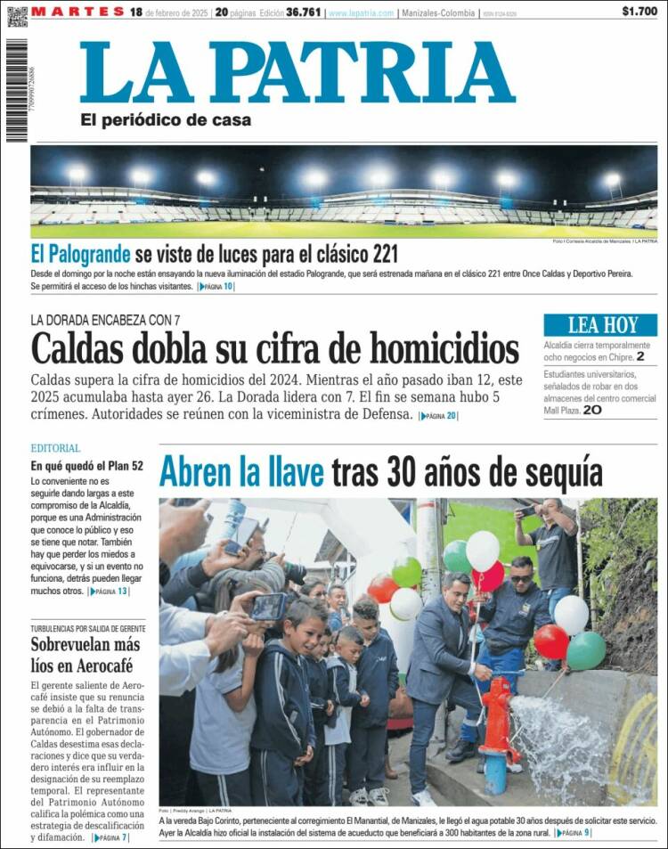 Portada de La Patria (Colombia)