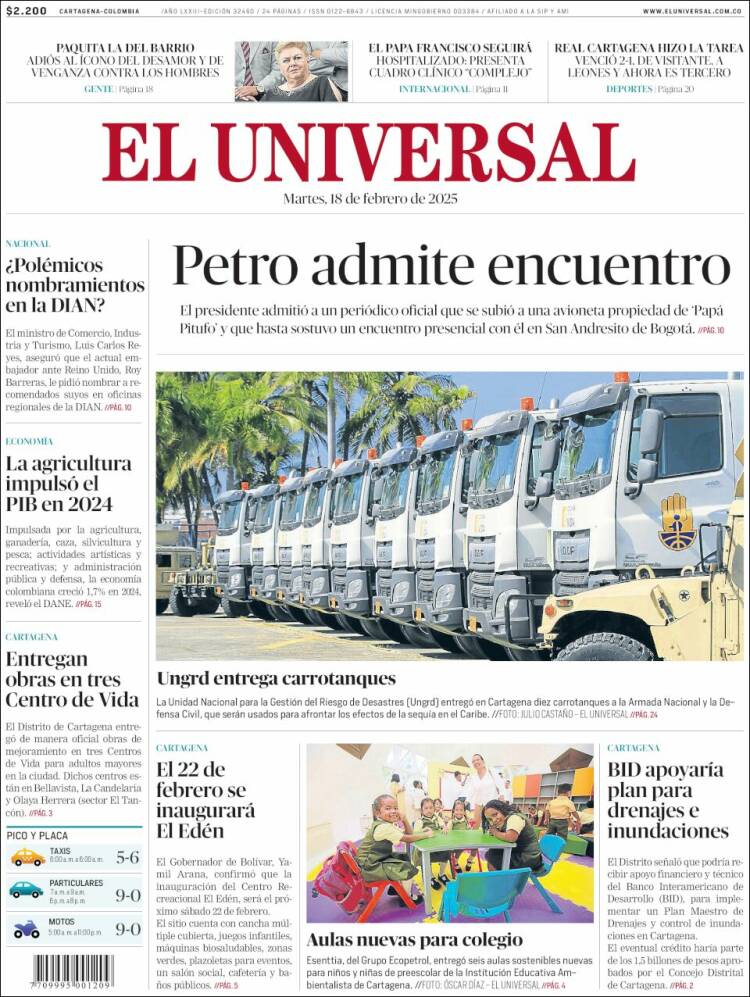 Portada de El Universal (Colombia)