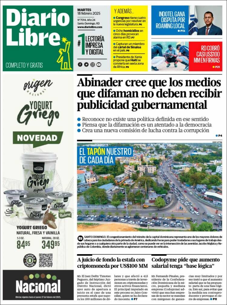 Portada de Diario Libre (R. Dominicana)