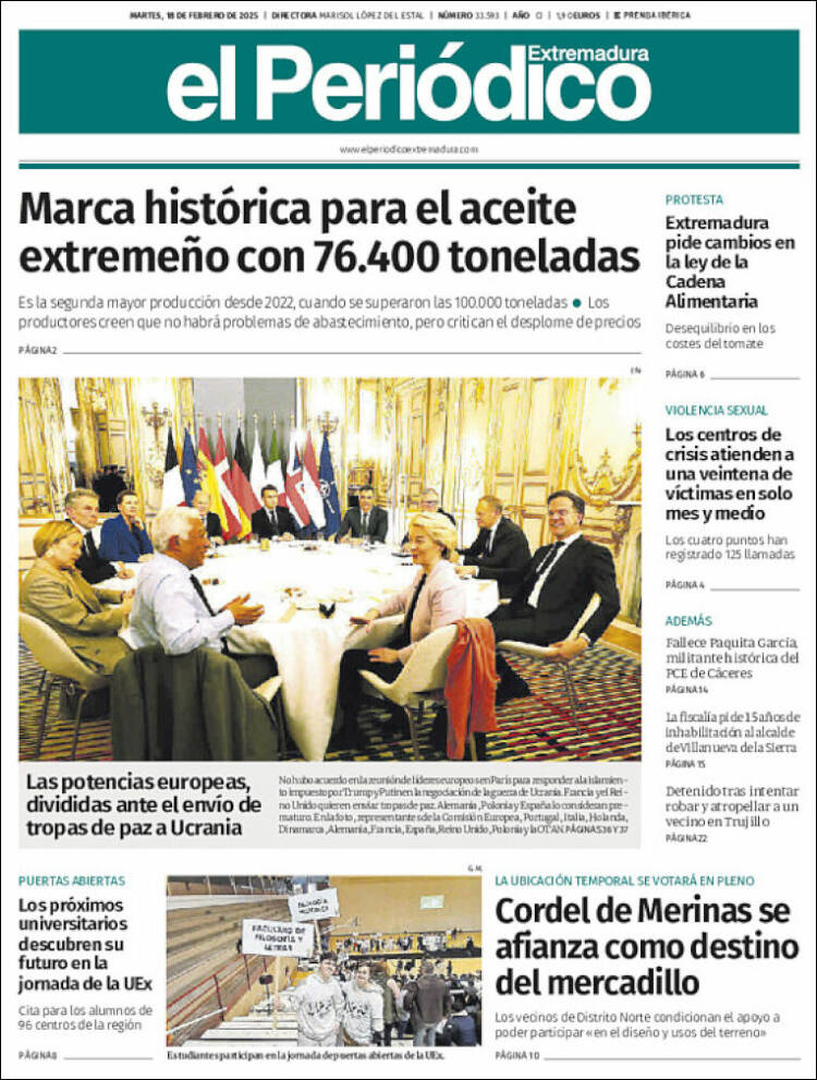 Portada de El Periódico de Extremadura (España)