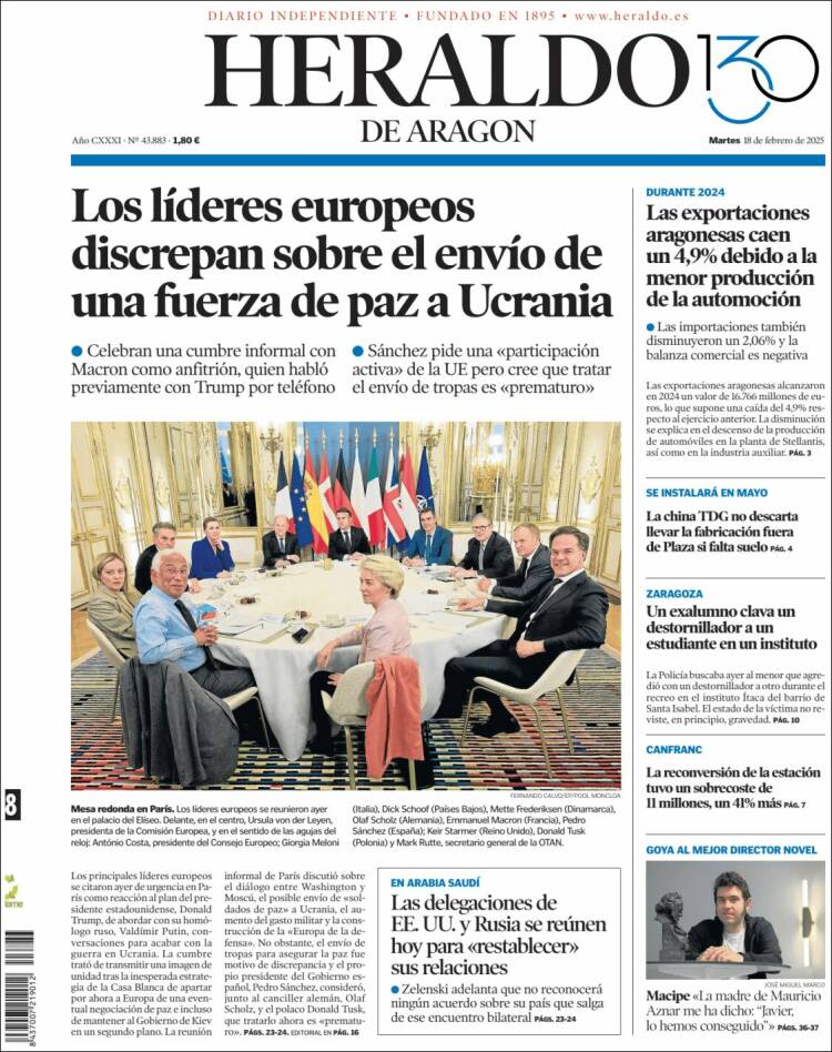 Portada de Heraldo de Aragón (Spain)