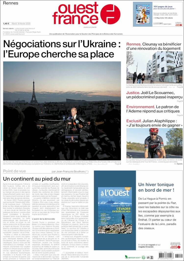 Portada de Ouest France (Francia)