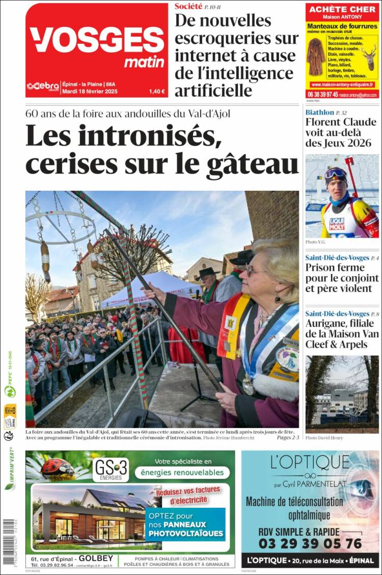 Portada de Vosges Matin (Francia)