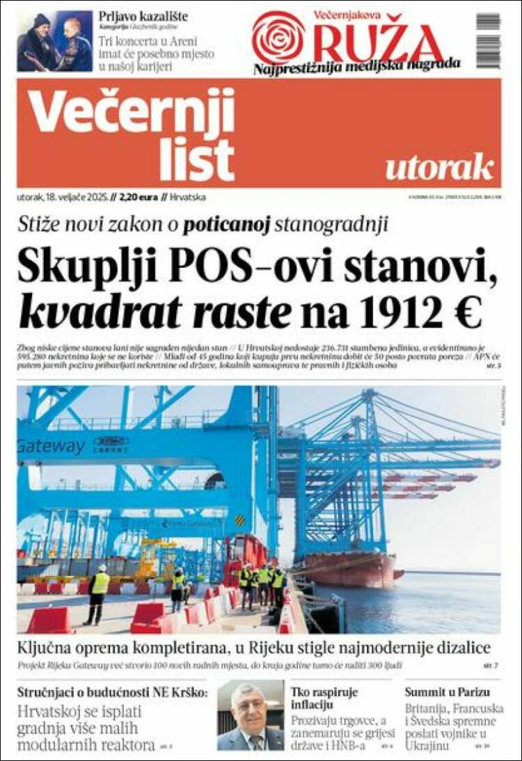 Portada de Večernji (Croacia)