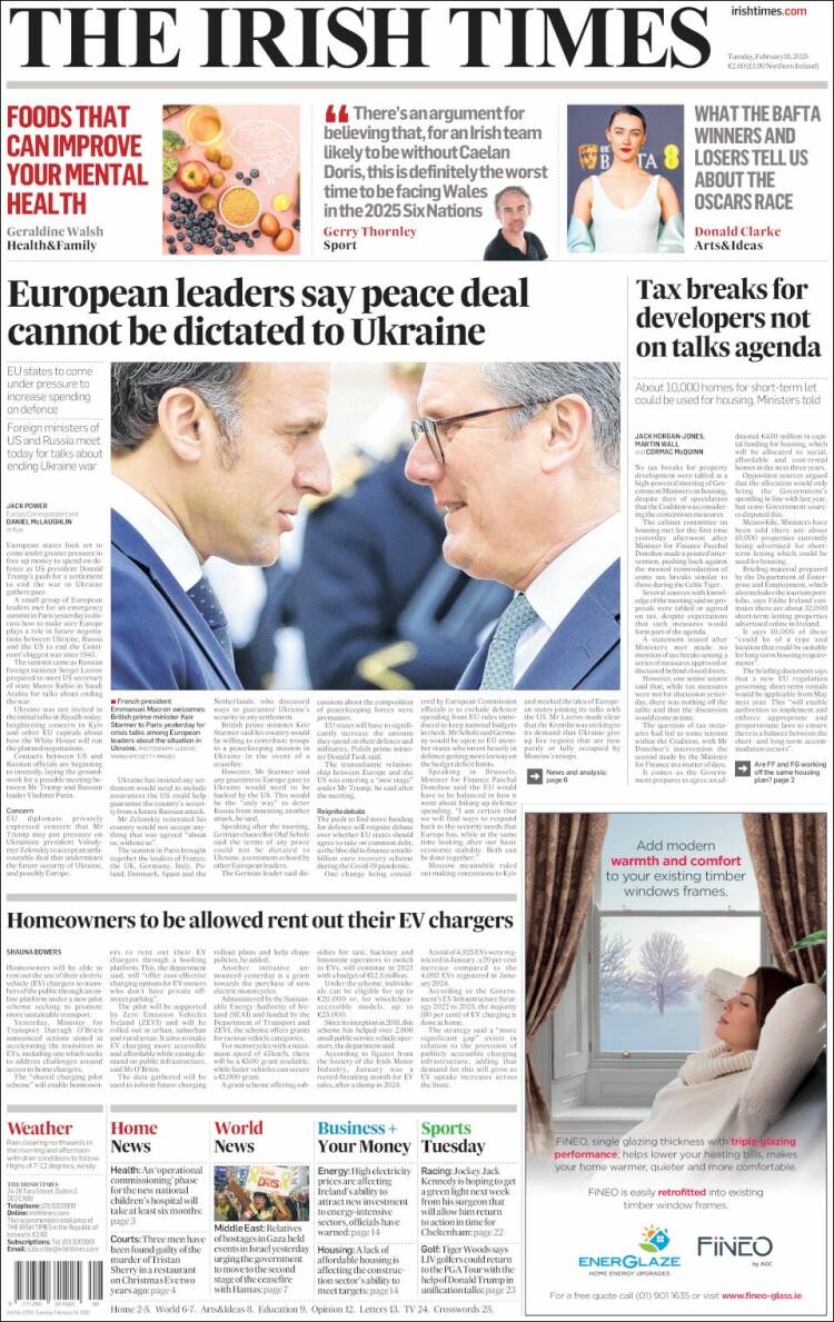 Portada de Irish Times (Irlanda)