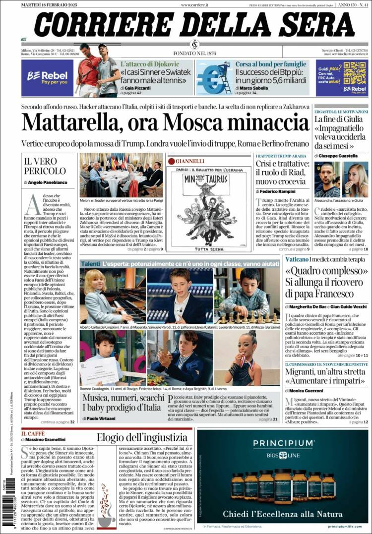 Portada de Corriere della Sera (Italy)