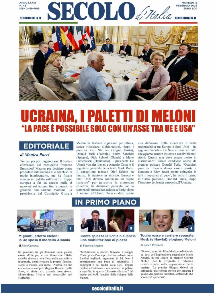 Portada de Secolo d'Italia (Italy)