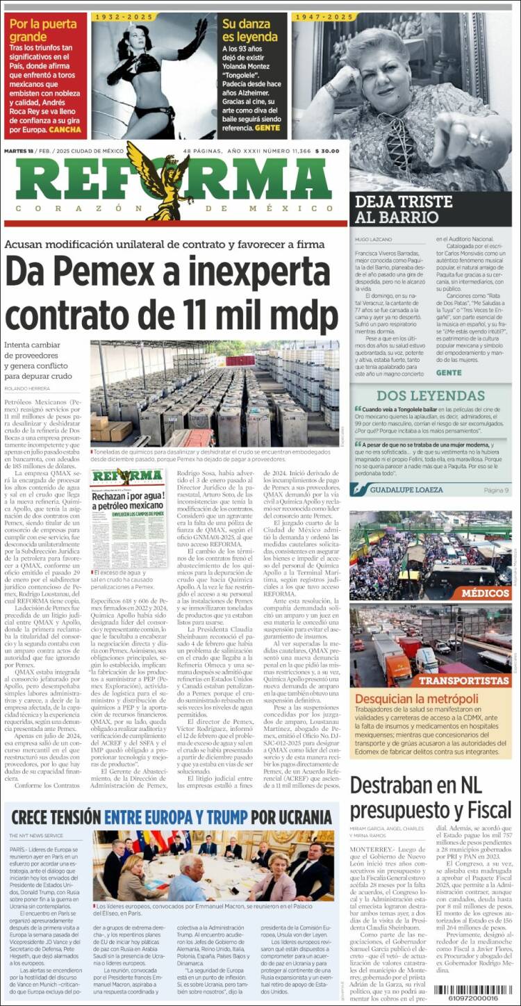 Portada de Reforma (México)