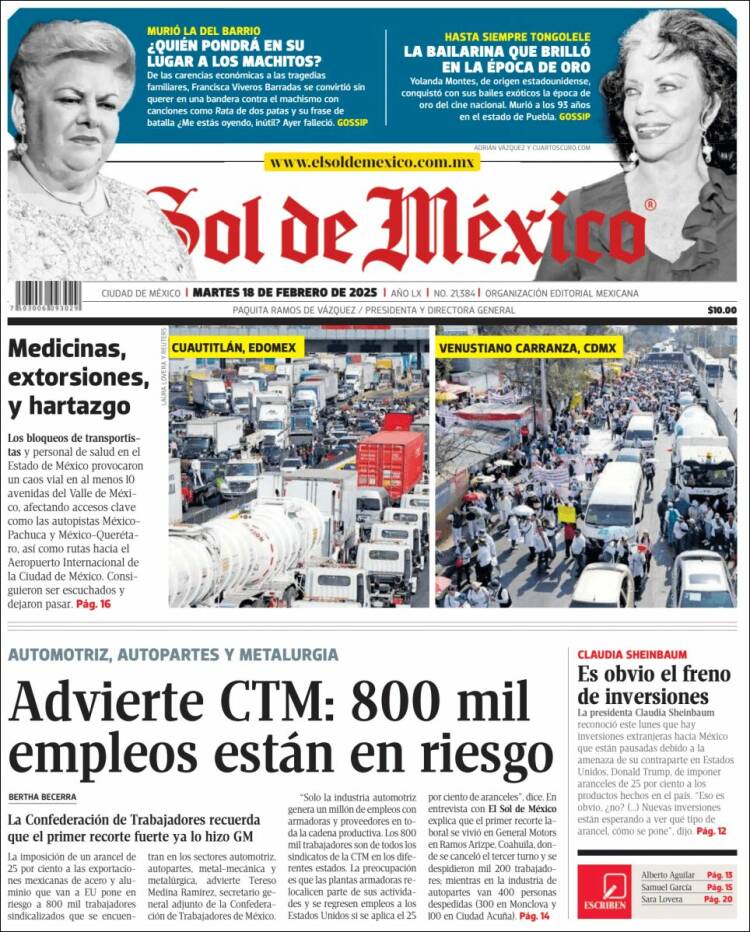 Portada de El Sol de México (México)