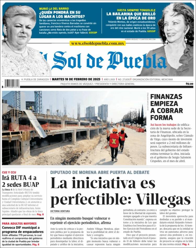 Portada de El Sol de Puebla (México)