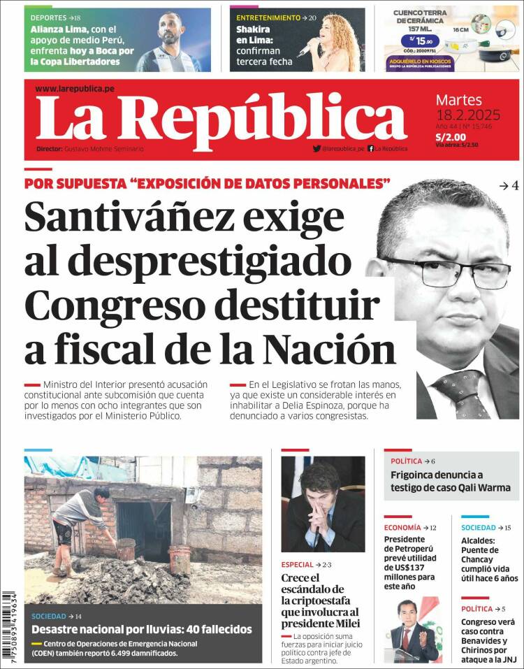 Portada de La Republica (Peru)