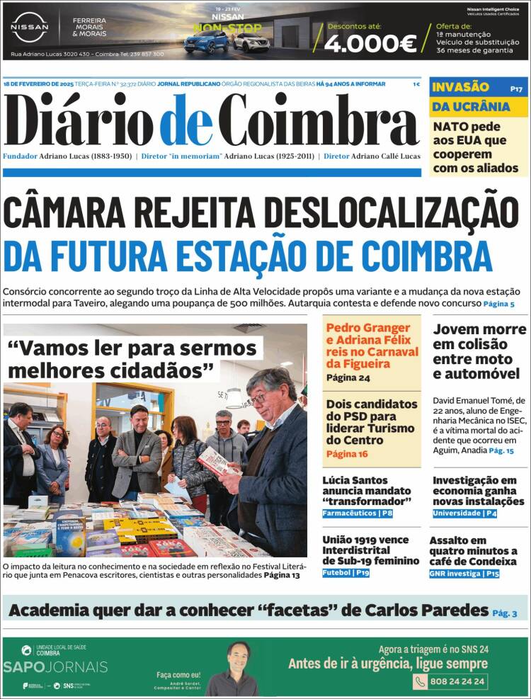 Portada de Diário de Coimbra (Portugal)