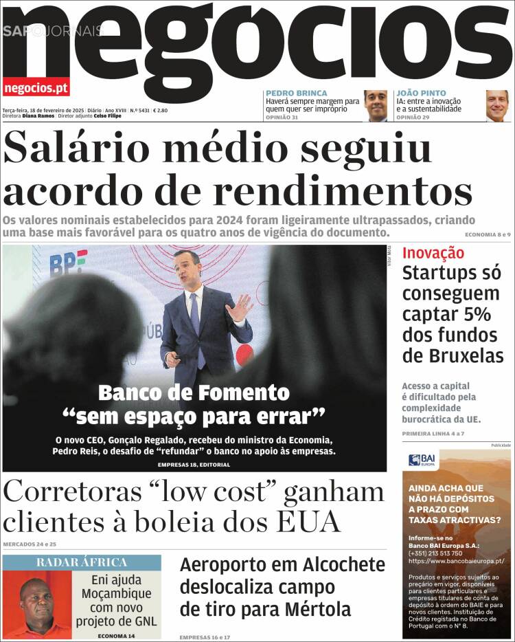 Portada de Jornal de Negócios (Portugal)