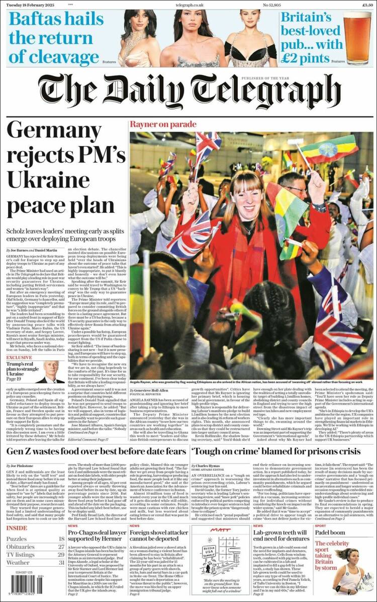 Portada de Daily Telegraph (Reino Unido)