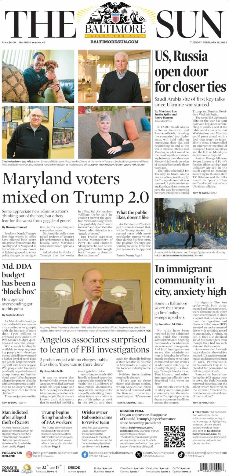 Portada de The Baltimore Sun (USA)