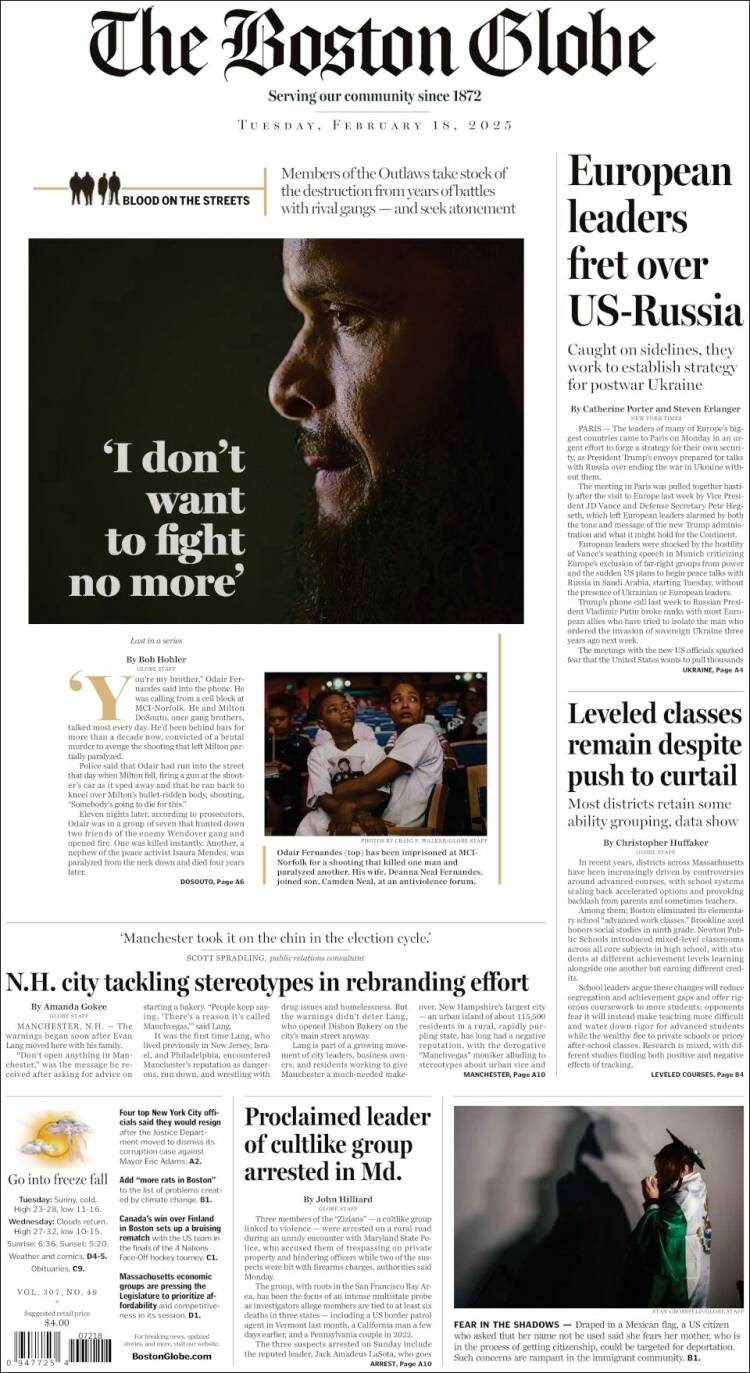 Portada de Boston Globe (USA)