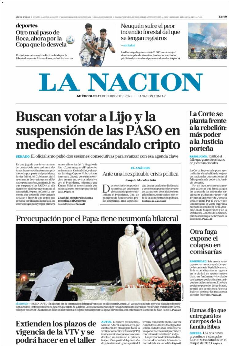 Portada de La Nación (Argentina)