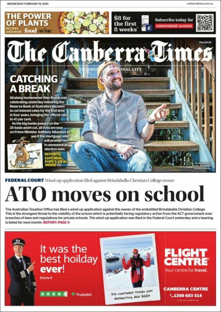 Portada de The Canberra Times (Australia)