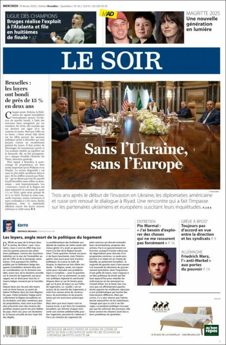 Portada de Le Soir (Belgium)