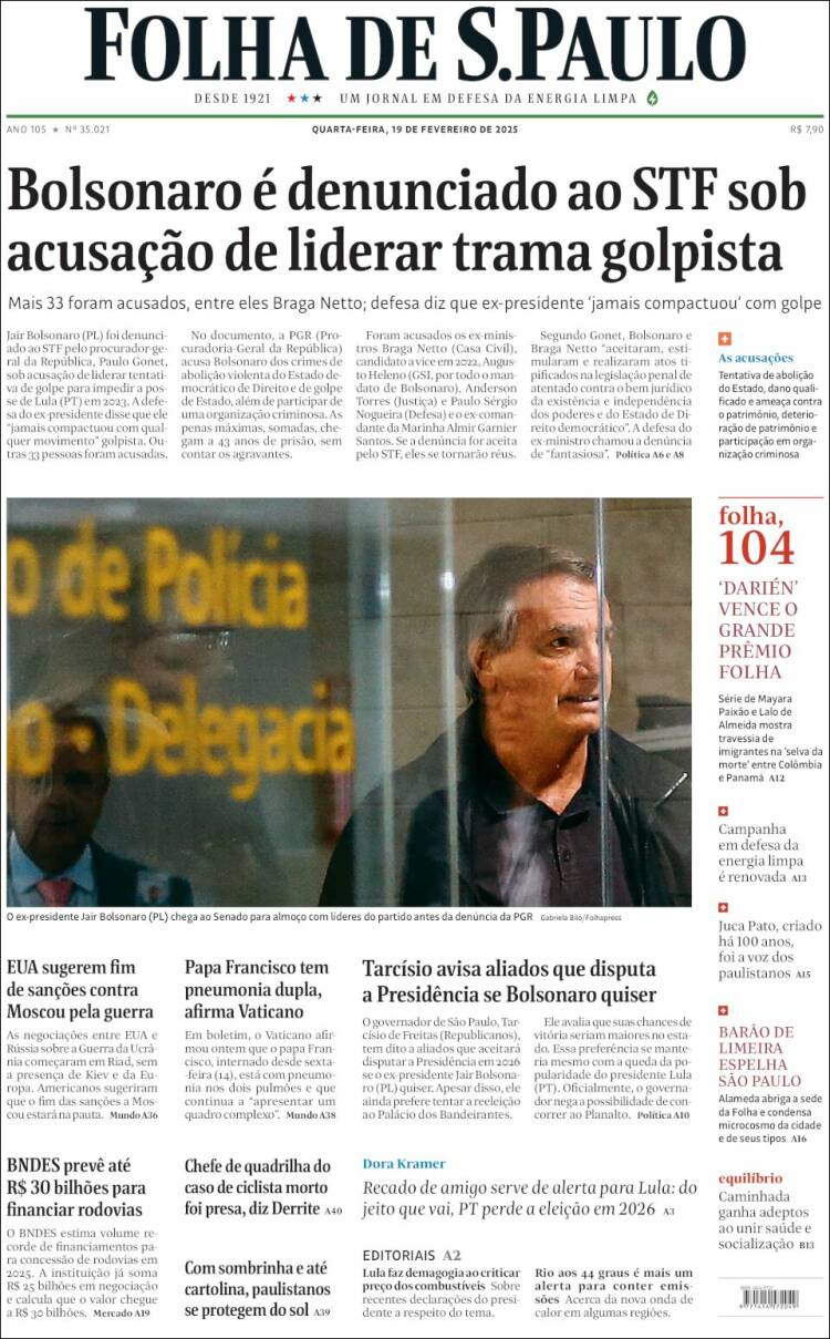 Portada de Folha de São Paulo (Brasil)