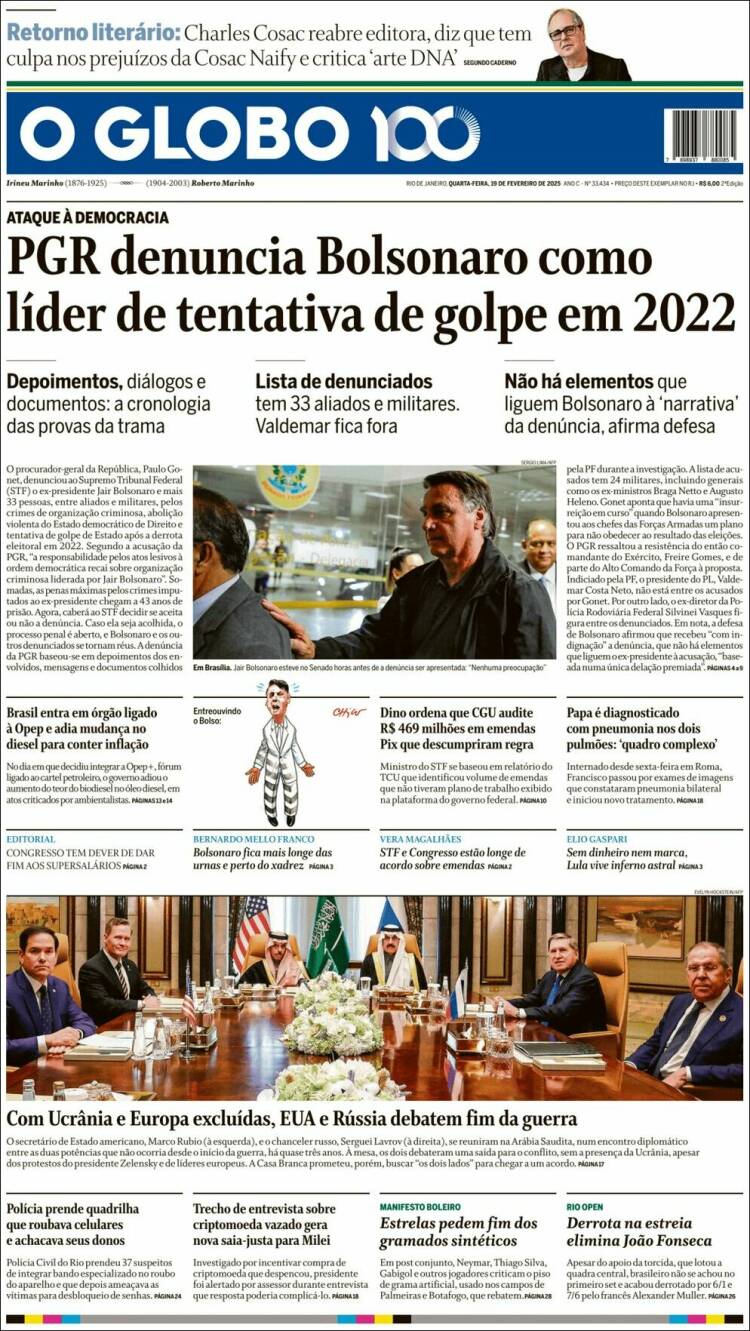 Portada de O Globo (Brasil)