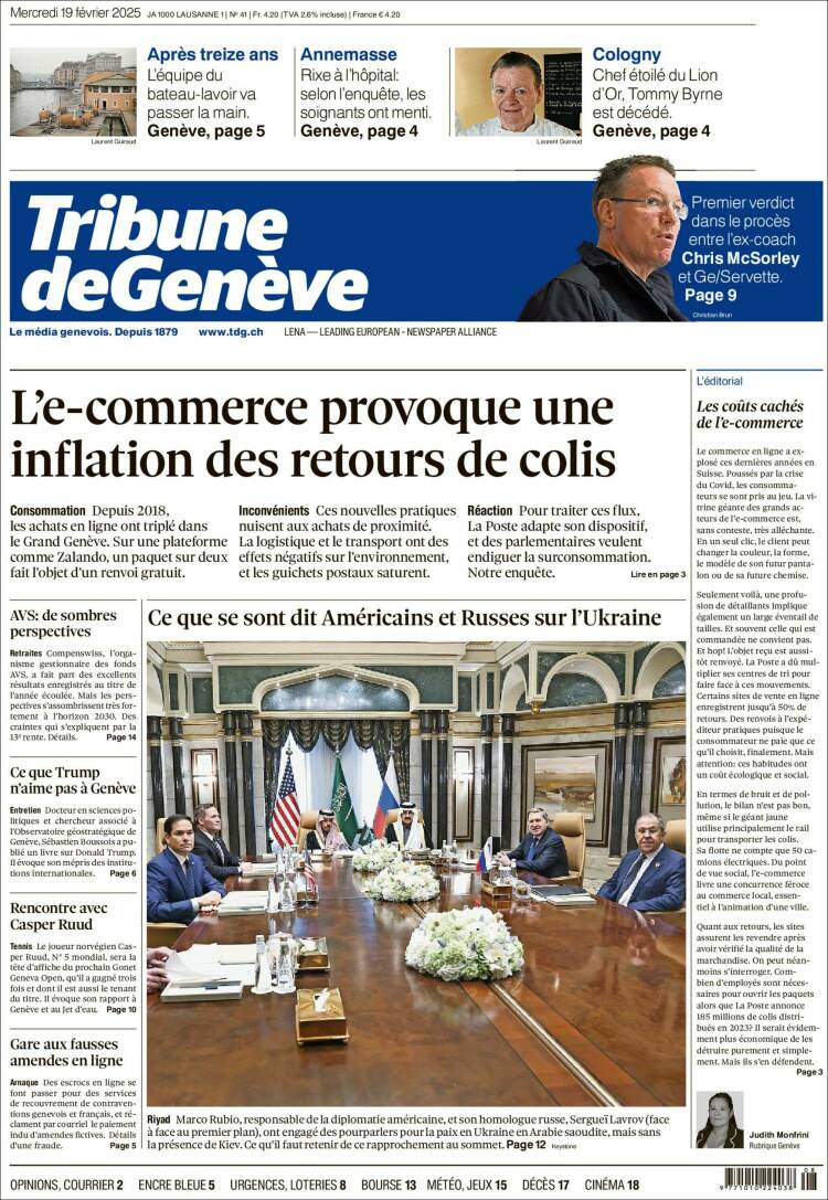 Portada de La Tribune de Genève (Switzerland)