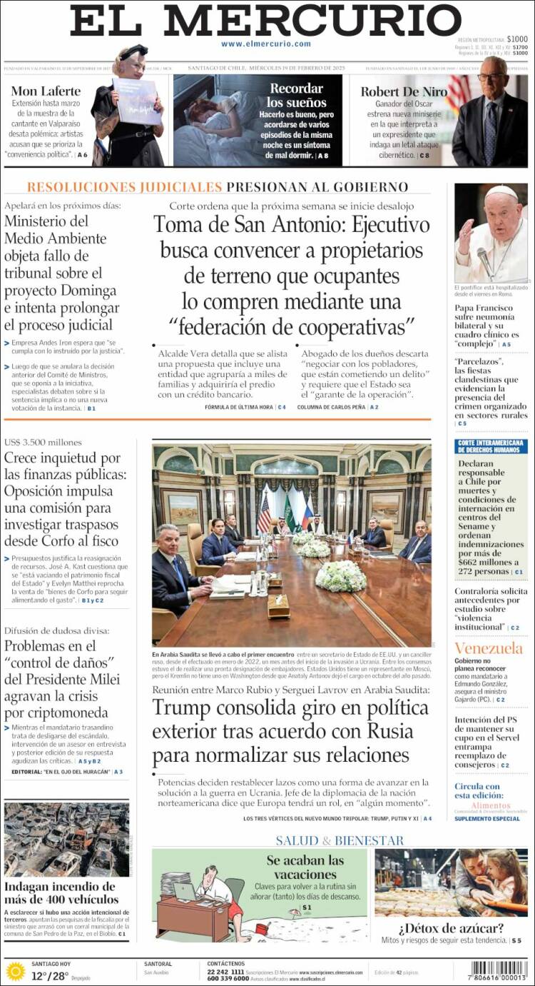 Portada de El Mercurio (Chile)