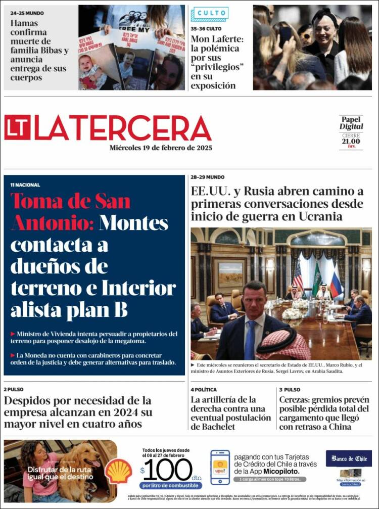 Portada de La Tercera (Chile)